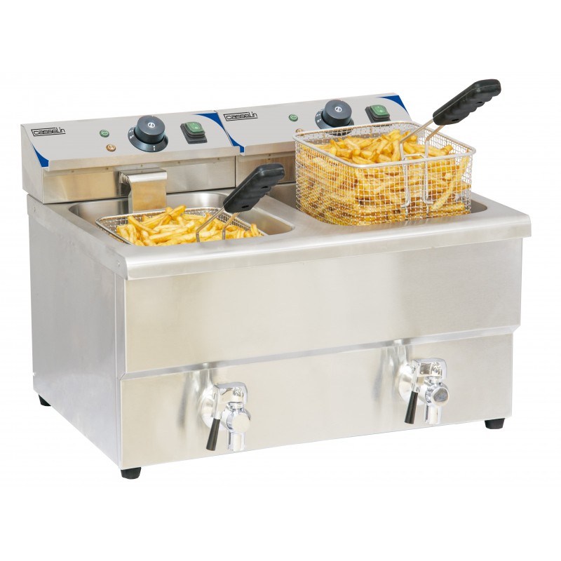 Friteuse électrique avec vanne de vidange 2 x 8 litres