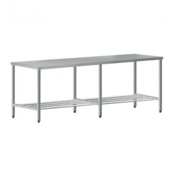 Table inox centrale soudée - avec étagère à claie et pieds de renfort MAPAL