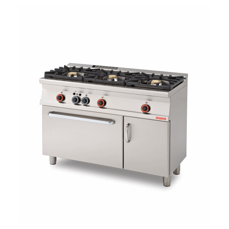 Piano de cuisson professionnel 3 feux gaz + four gaz statique GN1